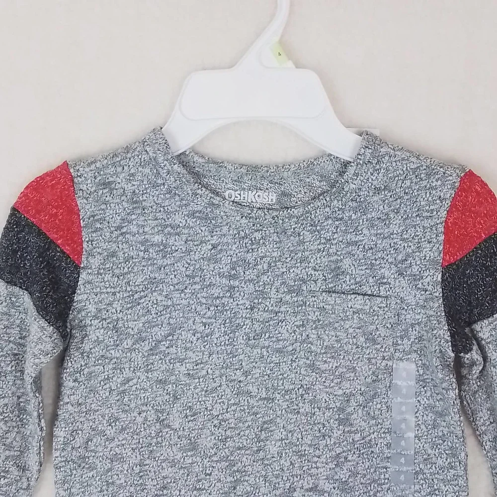 OshKosh Long Sleeve Knit Tee‎ T-Shirt Size 4 in Heathered Gray w/ Red